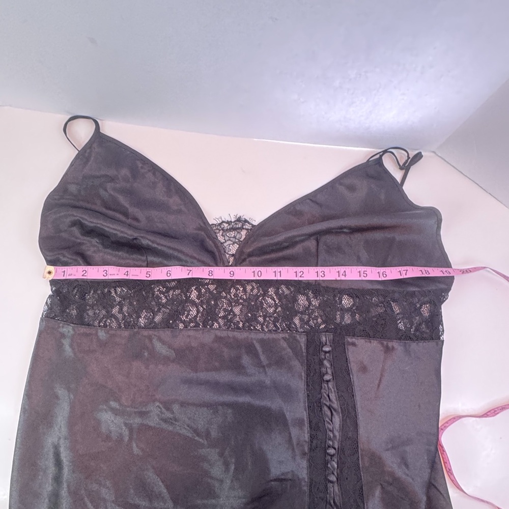 Black Satin Lace Slip Dress Mini Y2K Lingerie Style Adjustable Straps Size Small - Picture 7 of 9